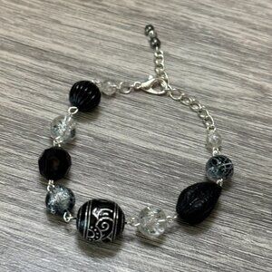 Black & Silver Beaded Statement Bracelet